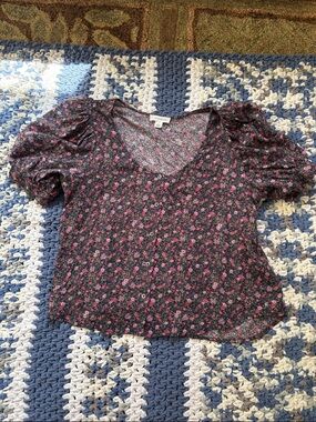 Treasure & Bond Black Blouse with Pink Floral Print